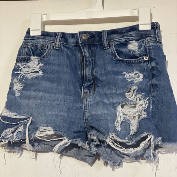 American Eagle Next Level Stretch Shortie Jean Shorts Size 0 Distressed - Picture 1 of 3